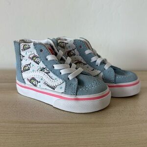 Vans Sk-8 Hi Zip I Love Unicorns Toddler Girl Blue Suede Hi Top Shoes Size 4